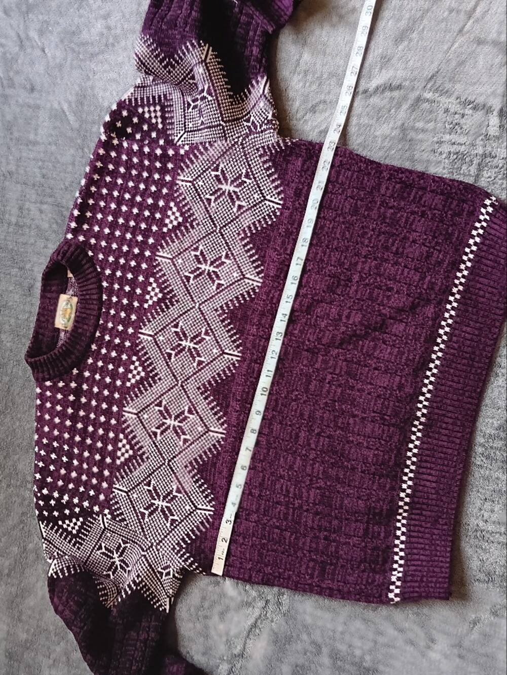 80s 90s Vintage Purple Geometric Crewneck, Flat Iron Mills Sweater Size Medium - Picture 5 of 7